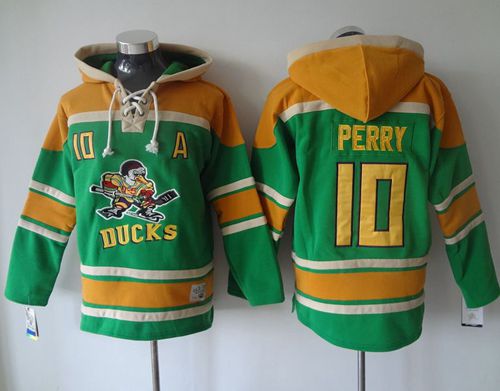 Ducks #10 Corey Perry Green Sawyer Hooded Sweatshirt Stitched NHL Jersey